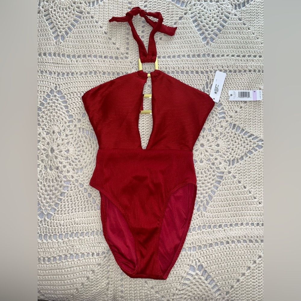 NWT Anne Cole Studio High Neck Ribbed One Piece Swimsuit